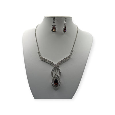 Venetti Rhodium-Plated Diamante Necklace & Drop Earring Set
