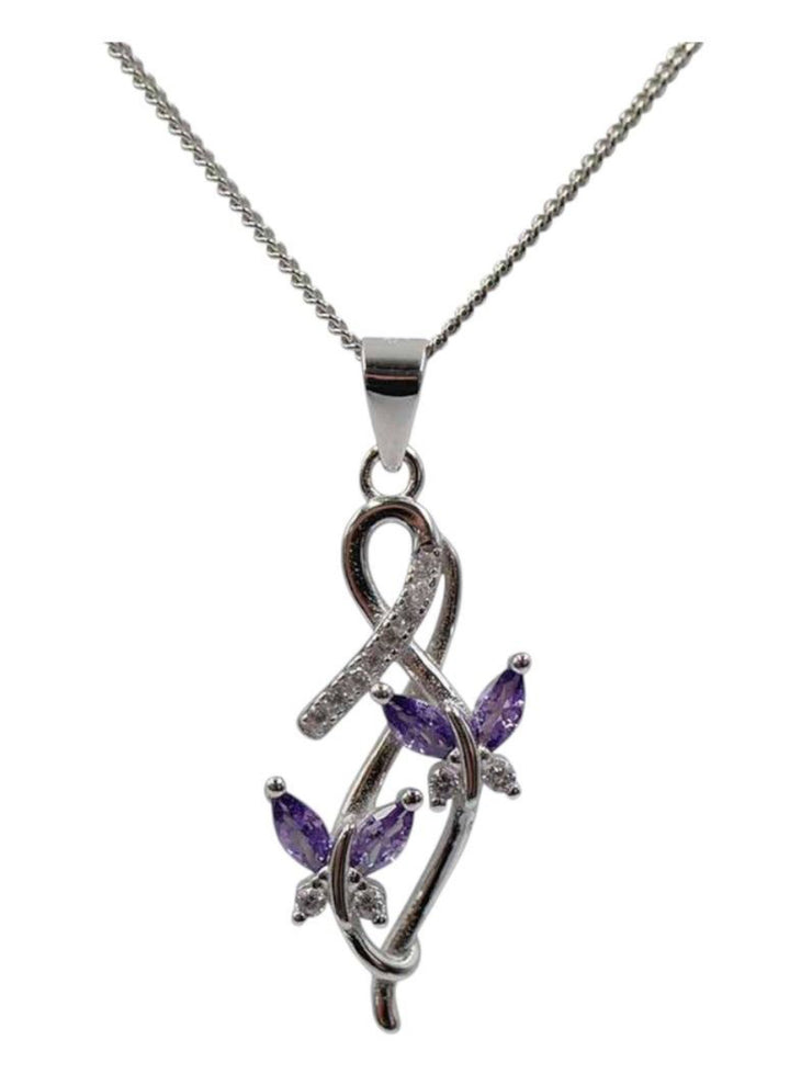 Elegant Sterling Silver Butterfly Pendant with Amethyst and CZ Stones