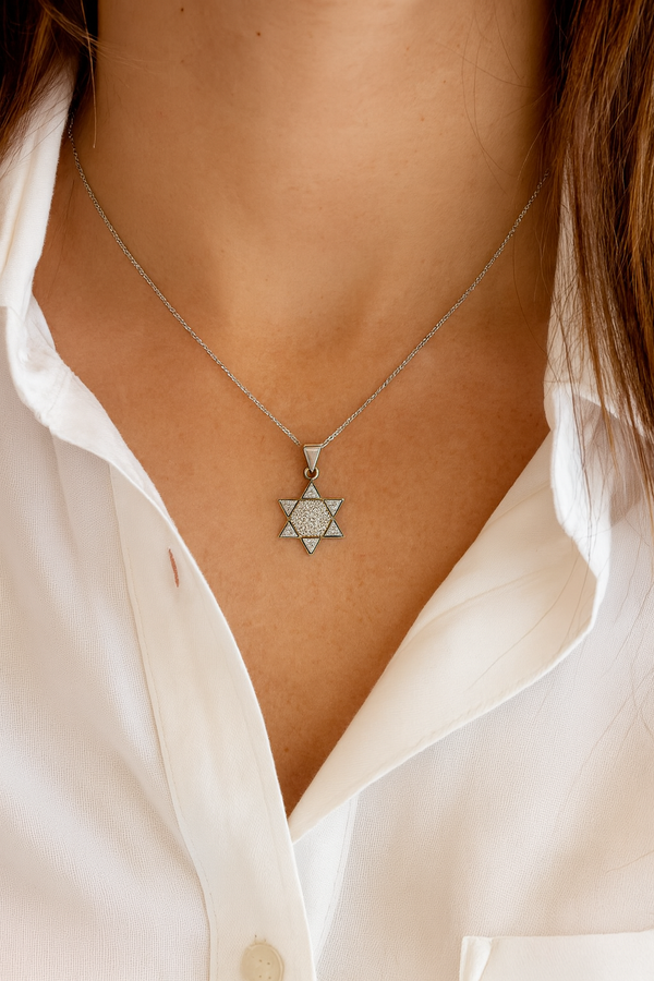 Radiant CZ Star of David Pendant full view in sterling silver