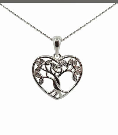 Enchanted Tree of Life Heart Silver Pendant front view