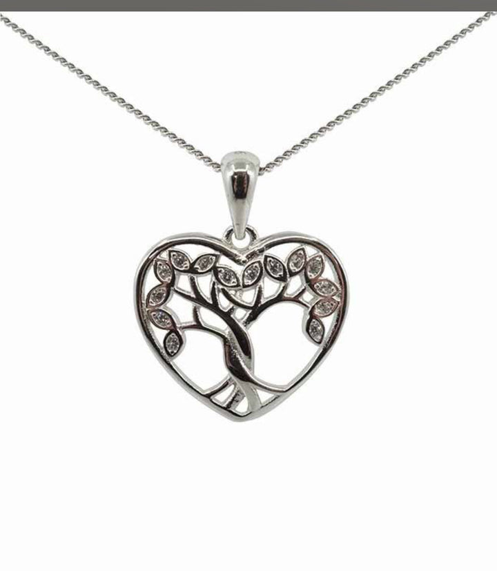 Enchanted Tree of Life Heart Silver Pendant front view