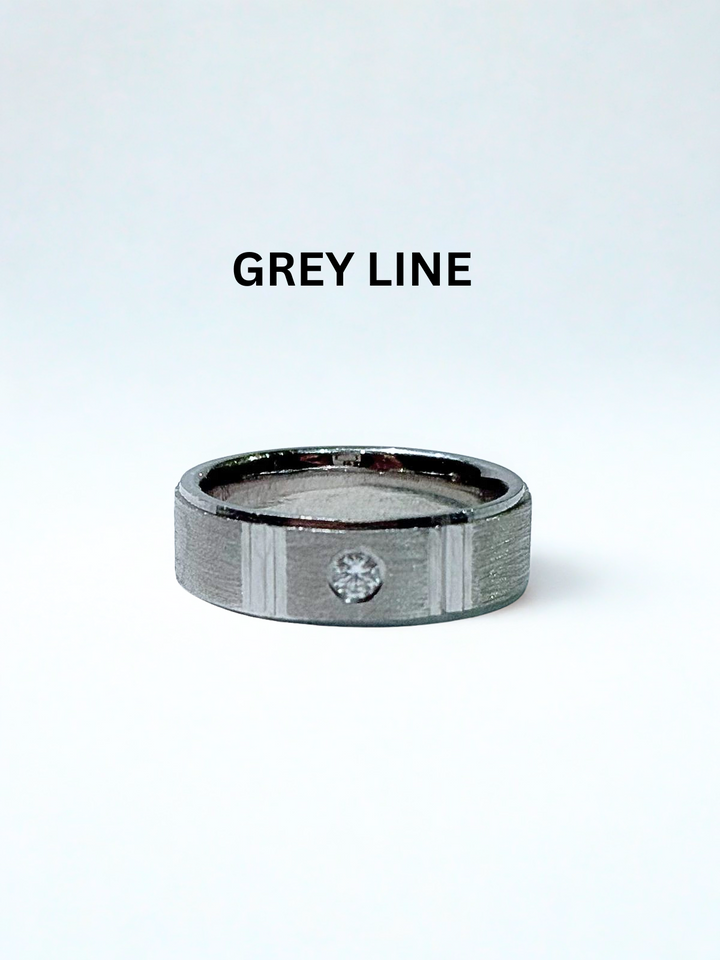 Grey Line Wedding Band Worn on Hand