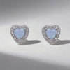 Silver CZ & Blue Opal Heart Stud Earrings front view
