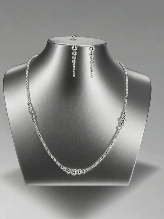 Front view of Silver Rhodium Plated Ball Bead Necklace by RAFYQ