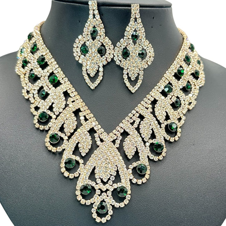 Crystal Choker and Drop Earrings Gold Plated