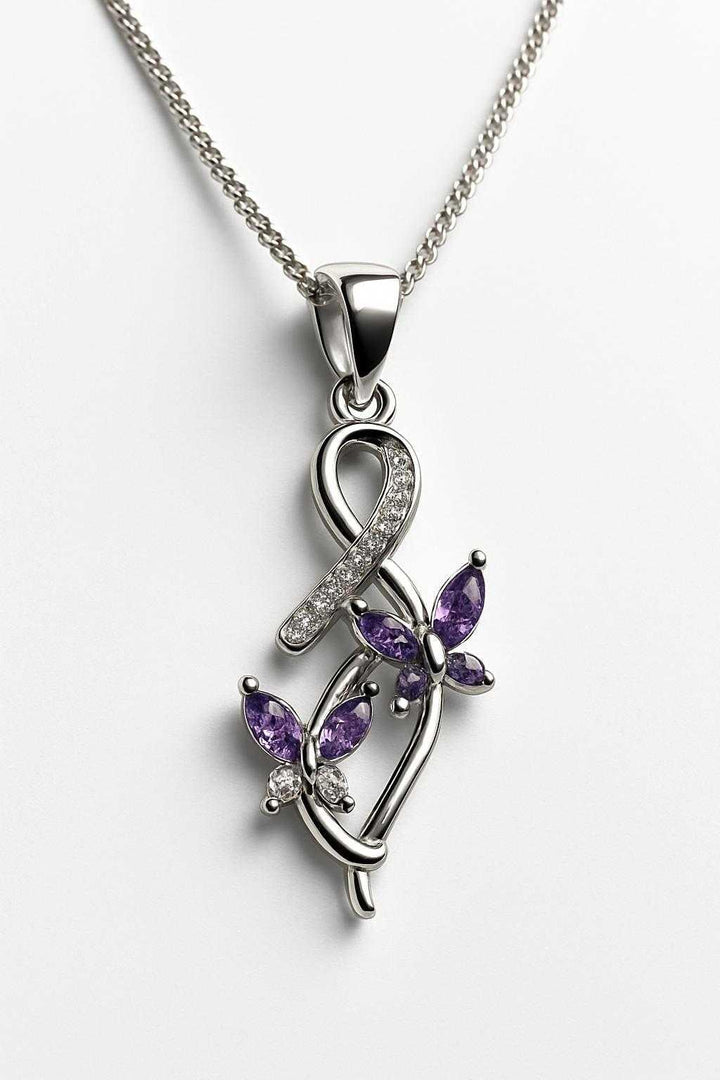 Sterling Silver Amethyst and CZ Butterfly Pendant for Women