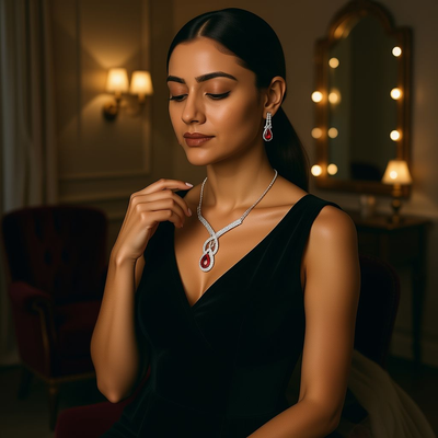 Venetti Rhodium-Plated Diamante Necklace & Drop Earrings full view