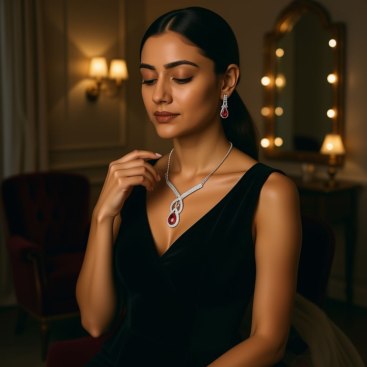 Venetti Rhodium-Plated Diamante Necklace & Drop Earrings full view