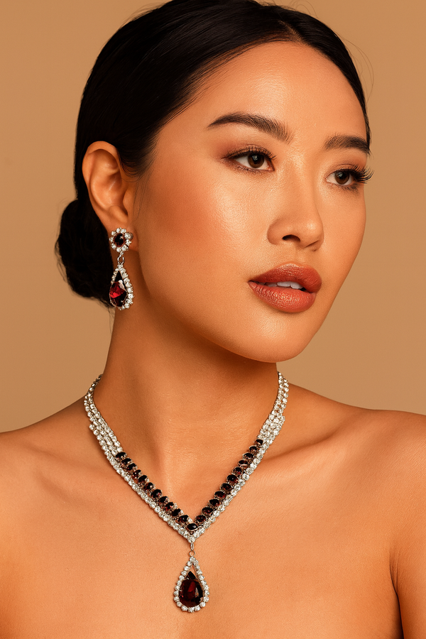 Venetti Rhodium-Plated Diamante Necklace & Drop Earrings full view